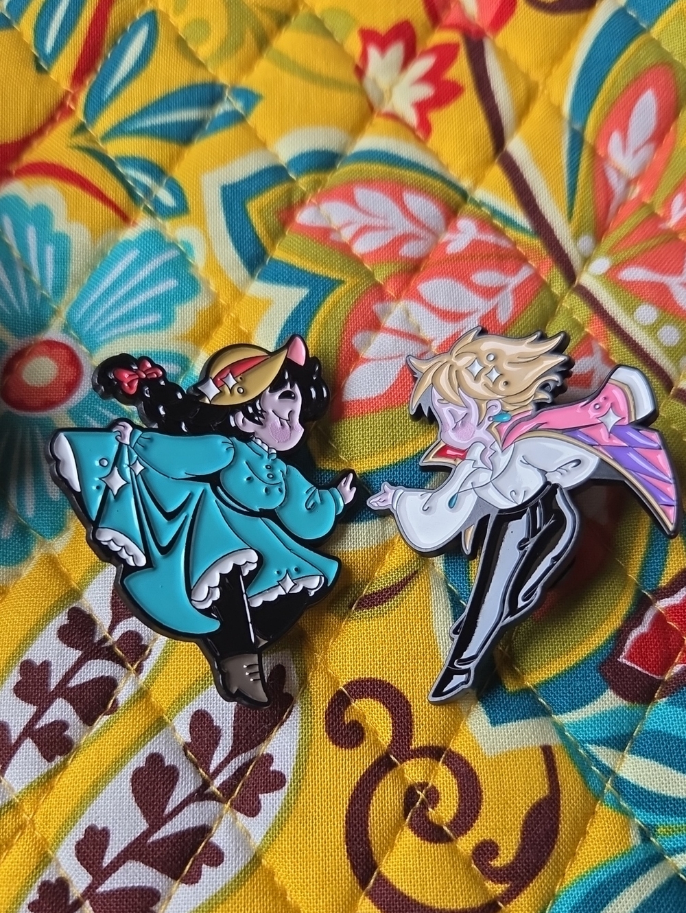Teal Enamel Pin Duo and Angel Characters Studio Ghibli Howls Moving Castle